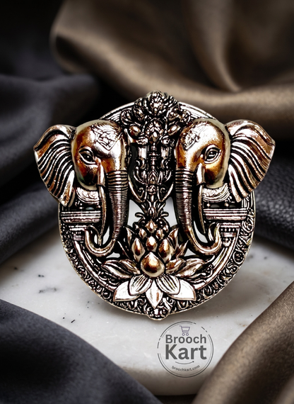 Twin Elephant Face Lotus Brooch