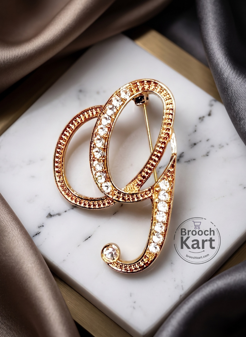 Crystal Golden Letters Brooch