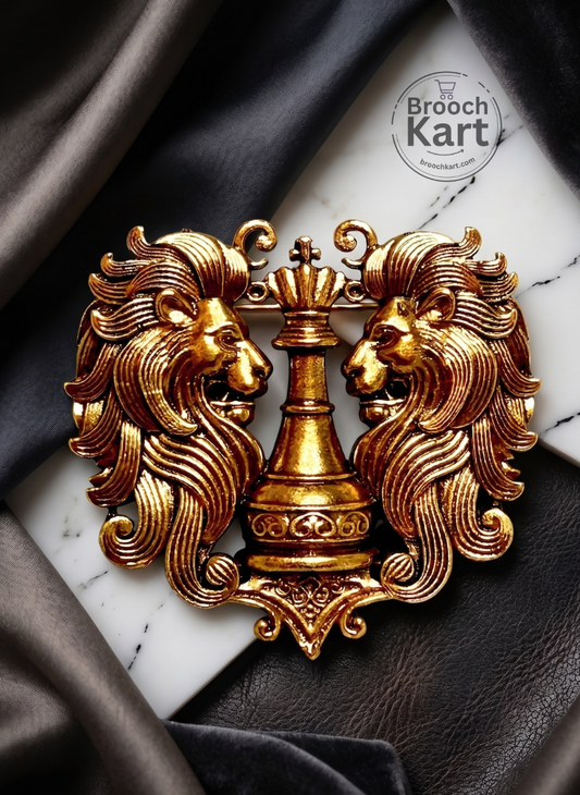 Twin Roaring Lions Brooch