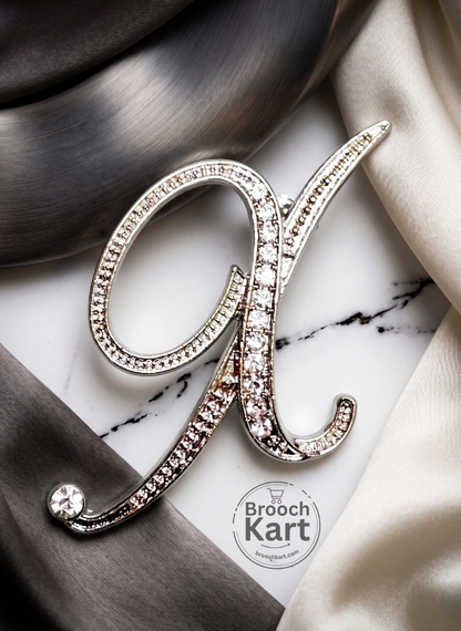 Crystal Silver Letters Brooch