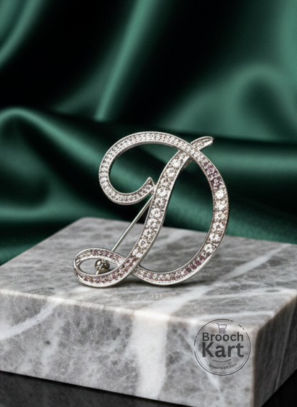 Crystal Silver Letters Brooch