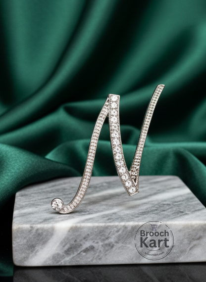 Crystal Silver Letters Brooch