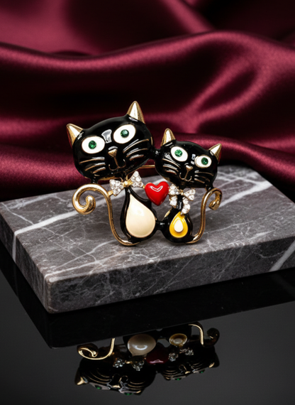 Twin Cats Brooch