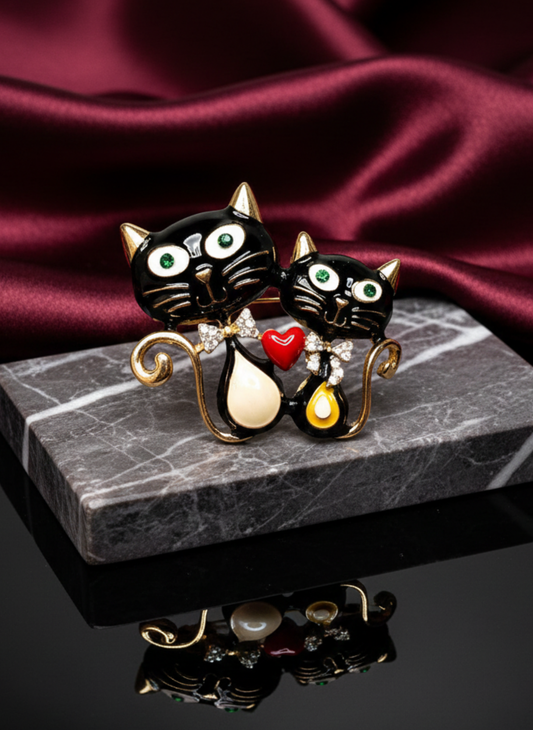 Twin Cats Brooch