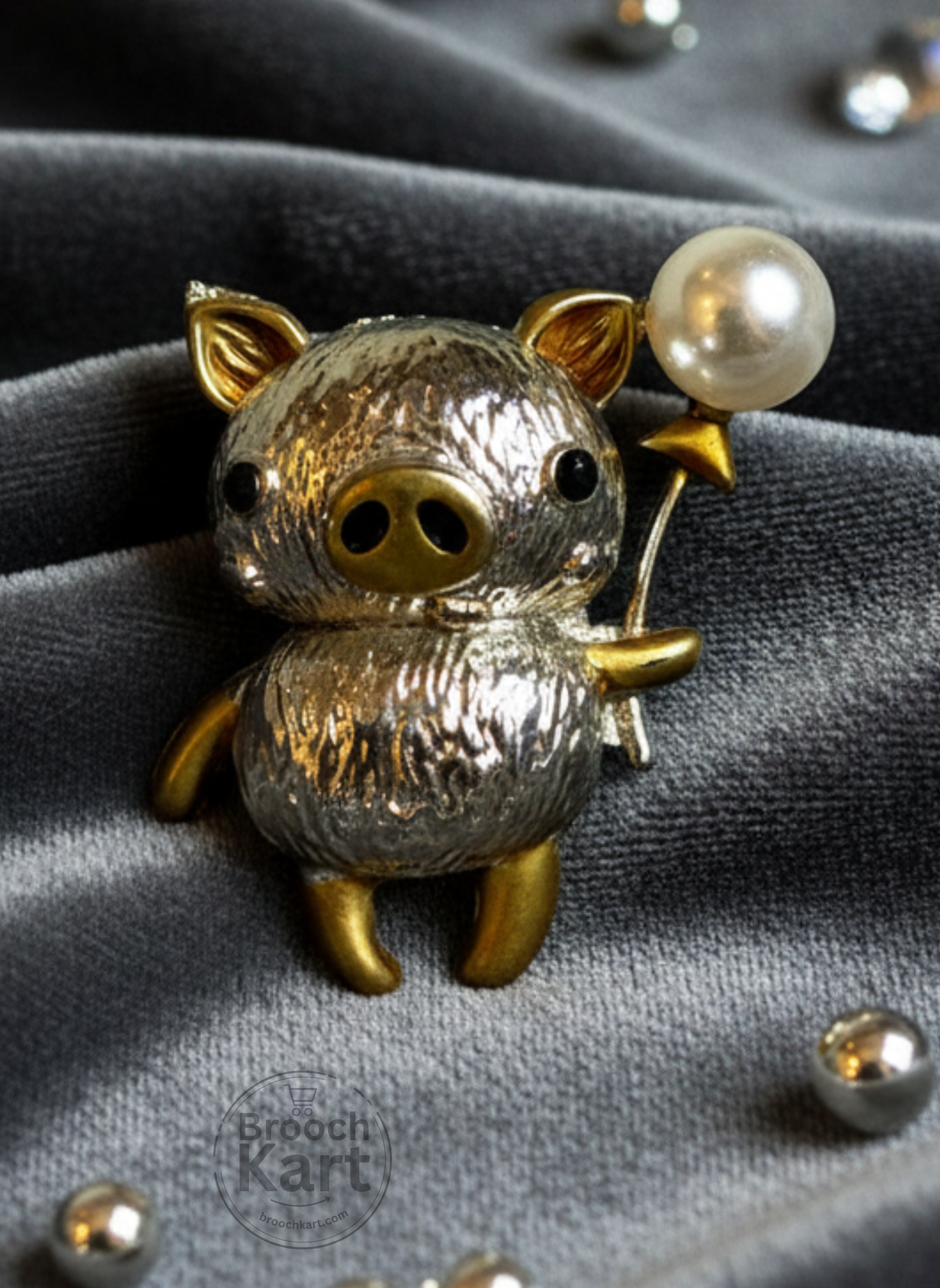 Silver Pig Brooch