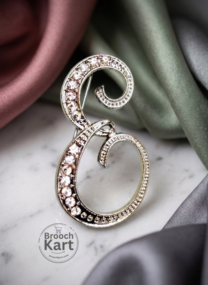 Crystal Silver Letters Brooch