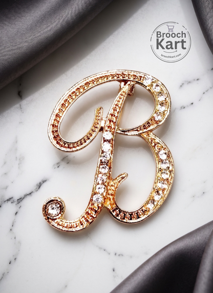Crystal Golden Letters Brooch
