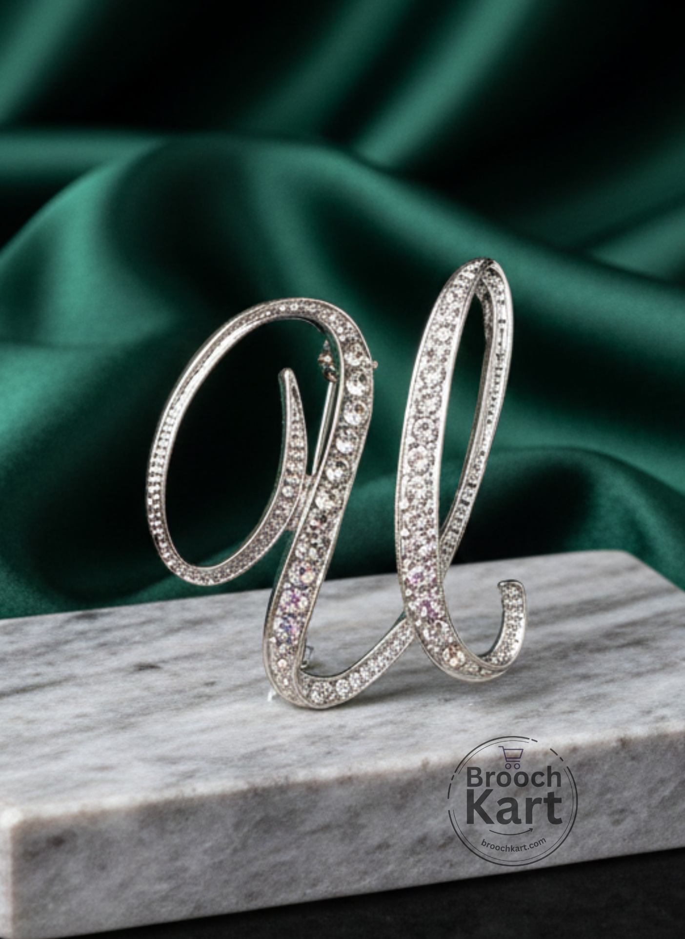 Crystal Silver Letters Brooch