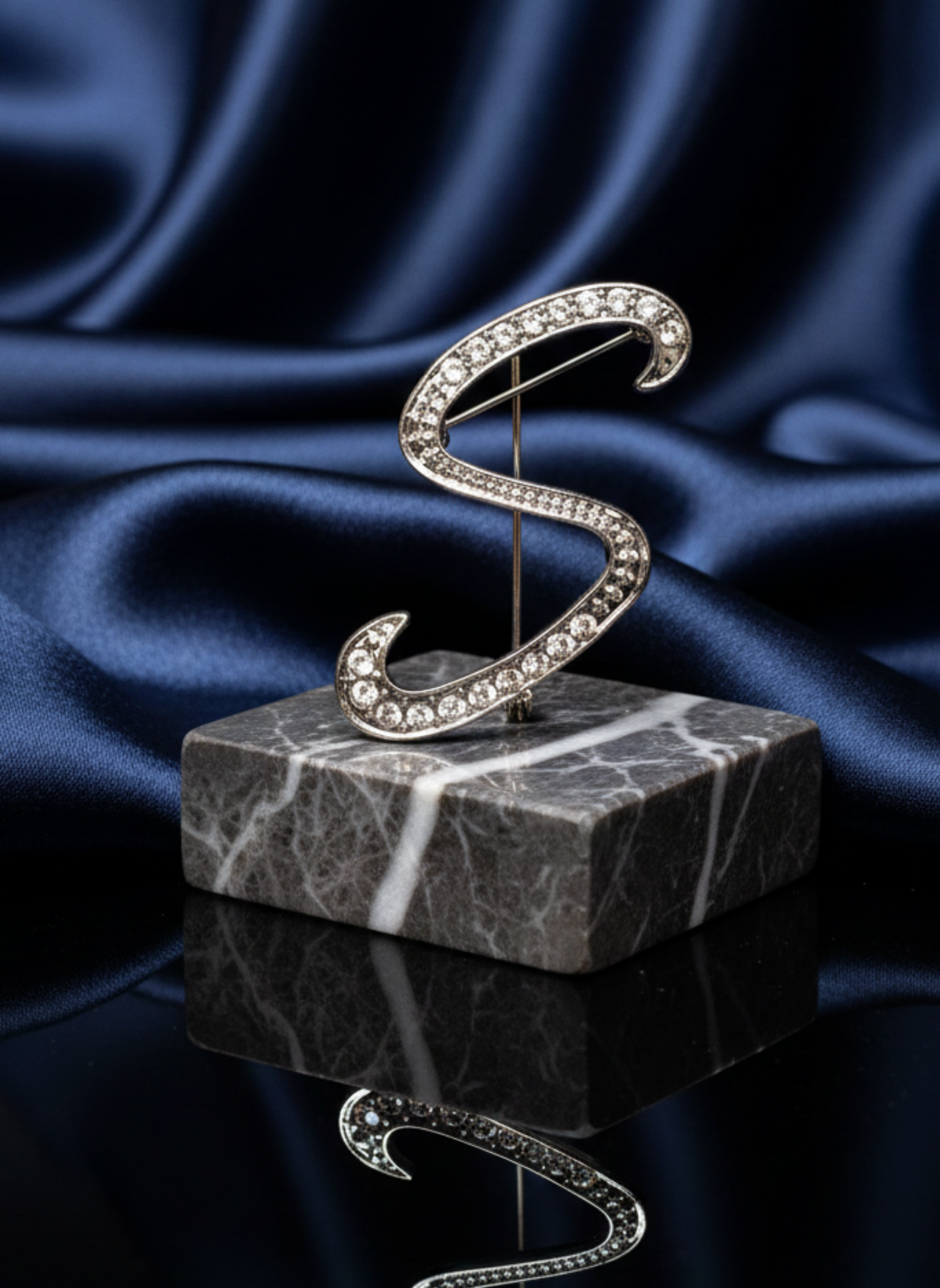 Crystal Silver Letters Brooch