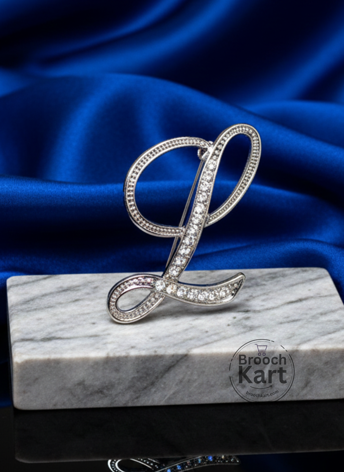 Crystal Silver Letters Brooch