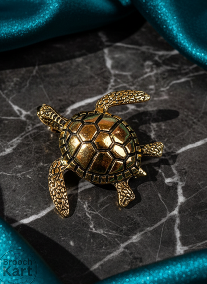 Golden Cute Turtle Brooch