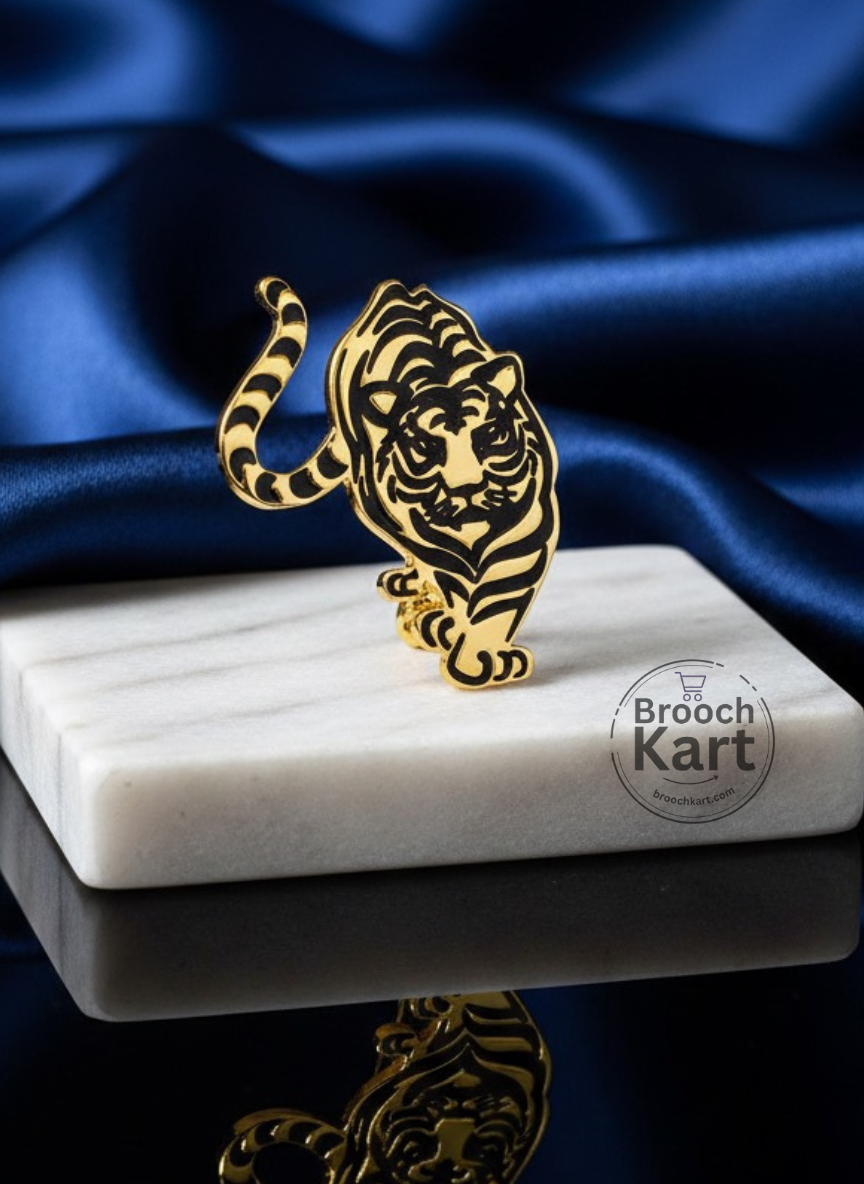 Walking Golden Tiger Brooch
