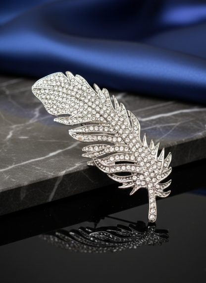 Crystal Feather Brooch