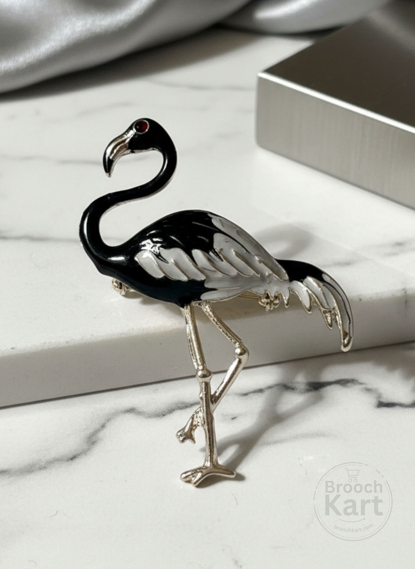 Black Flamingo Bird Brooch