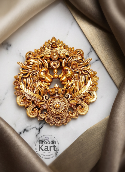Dual Lion Crown Feather Brooch