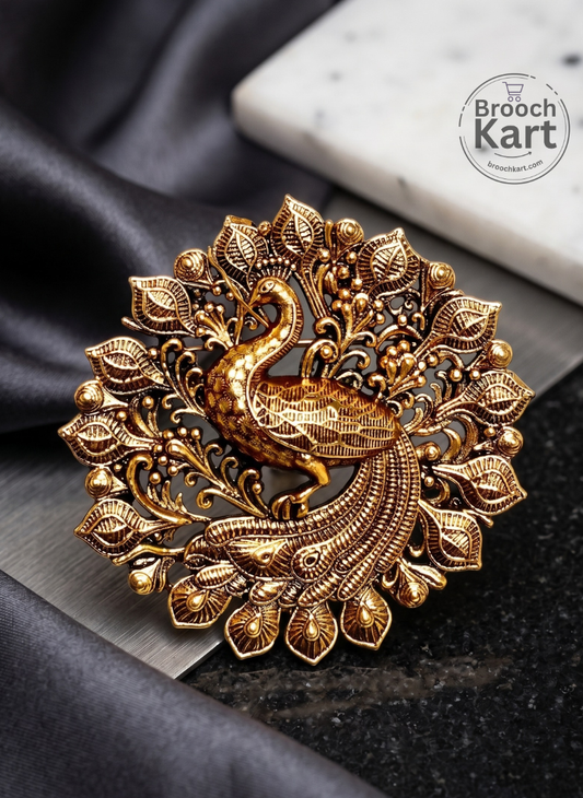 Majestic Peacock Leaves Brooch