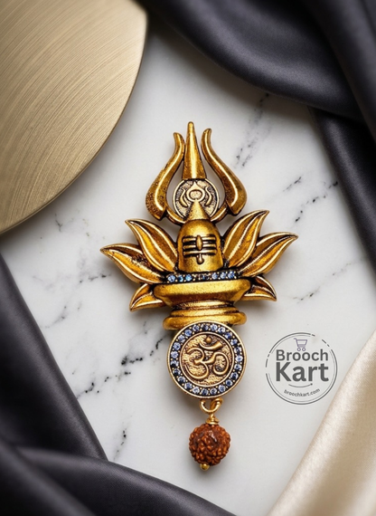 Trishul Shiva Om Rudraksh Brooch