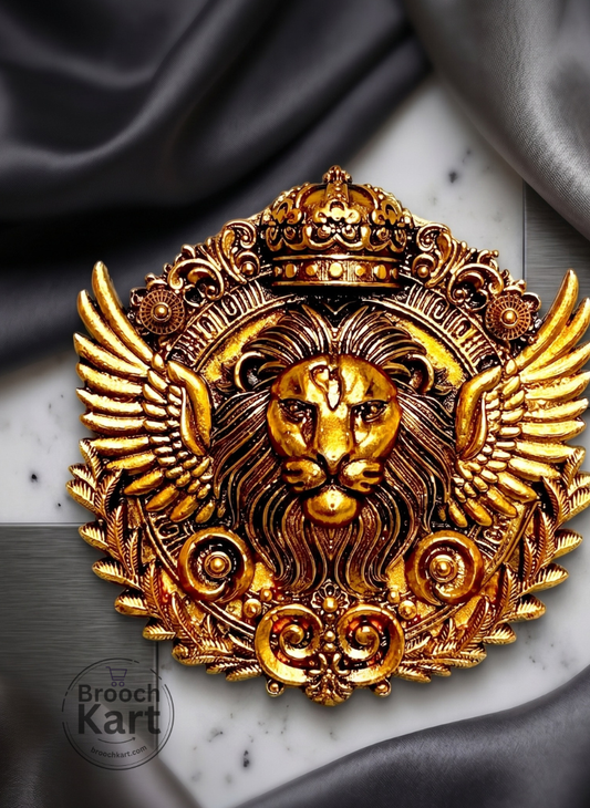 Fierce Lion Dual Wings Crown Brooch