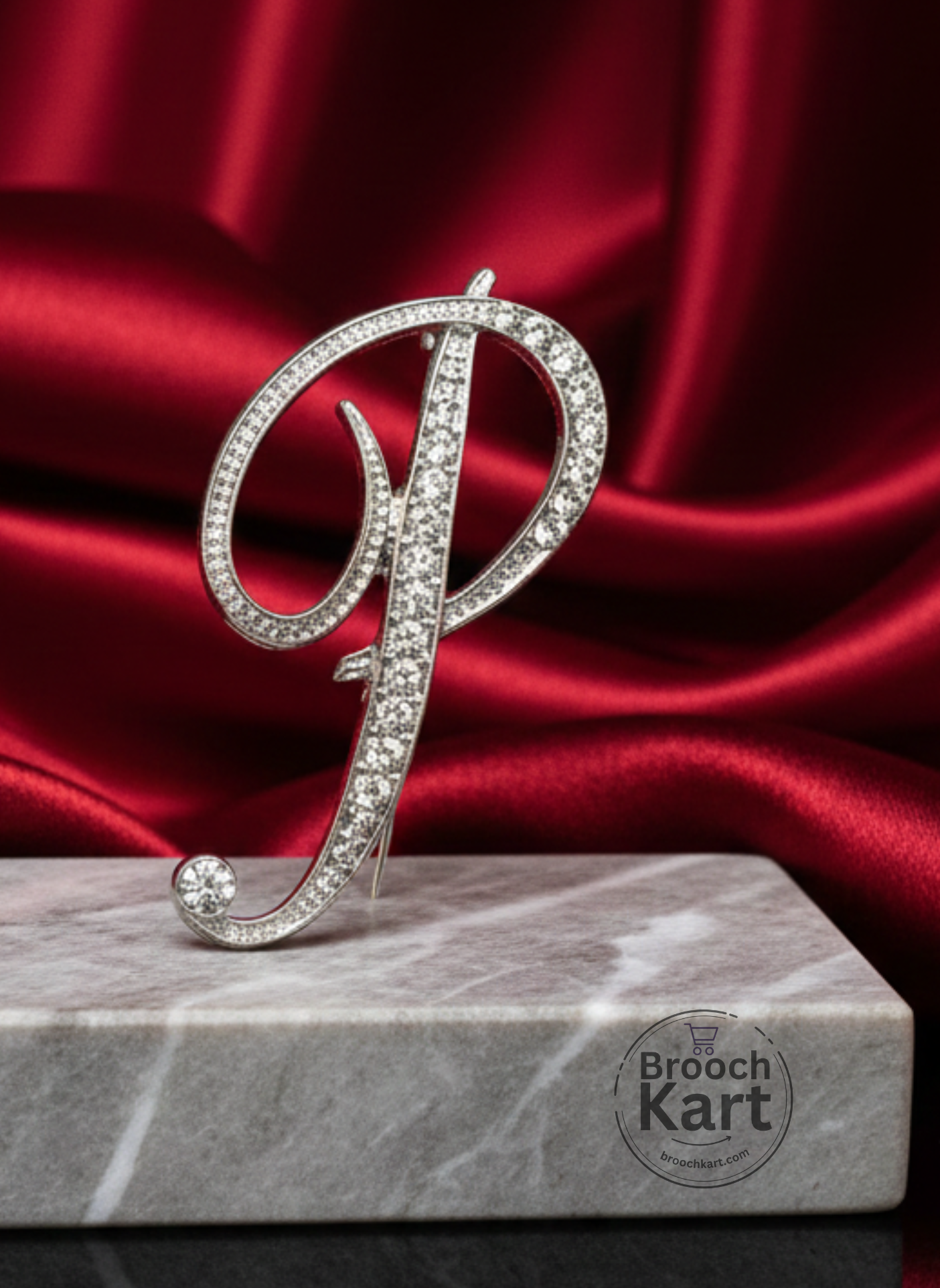 Crystal Silver Letters Brooch