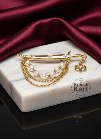 Pearl Sword Chain Lapel Pin  Brooch