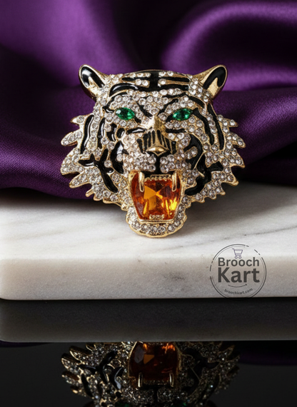 Roaring Tiger Face Brooch