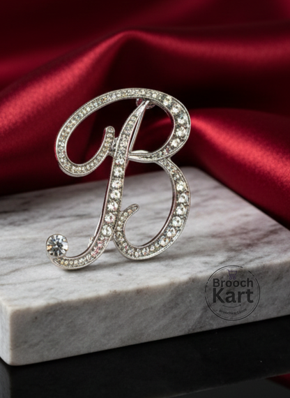 Crystal Silver Letters Brooch