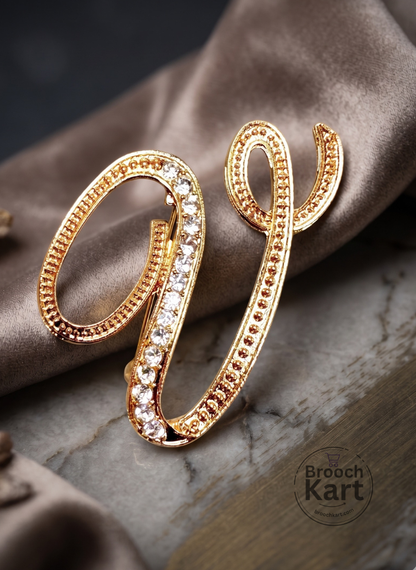 Crystal Golden Letters Brooch