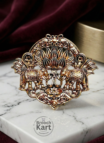Twin Elephant Lotus Brooch