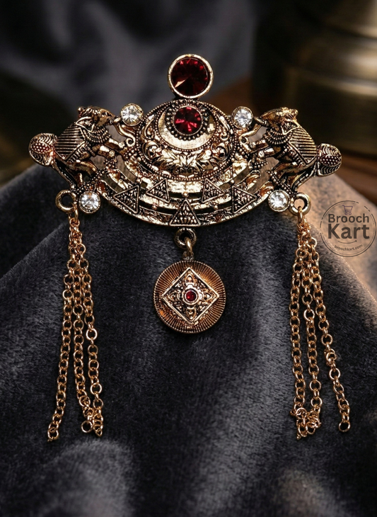 Twin Elephant Stone Chain Brooch