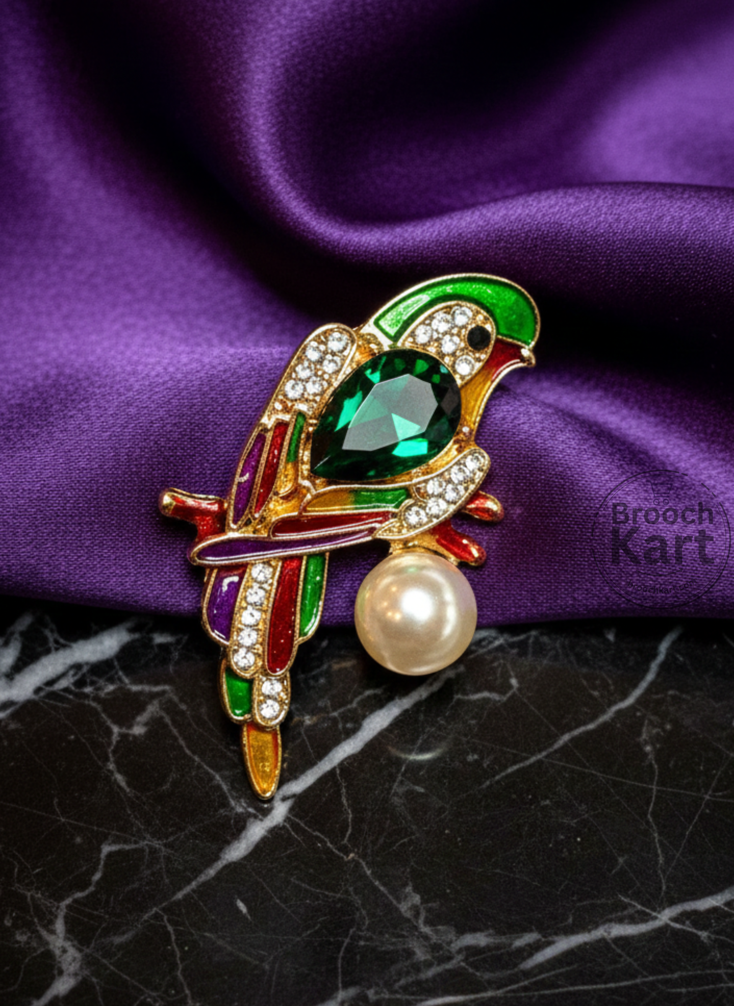 Stone Pearl Parrot Brooch