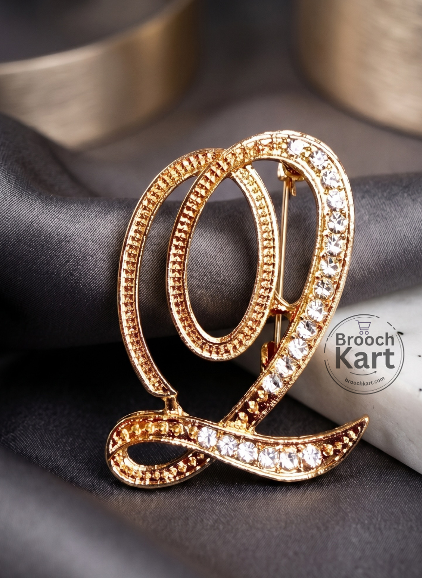 Crystal Golden Letters Brooch