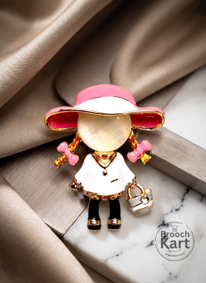 Girl with Hat and Bag Brooch