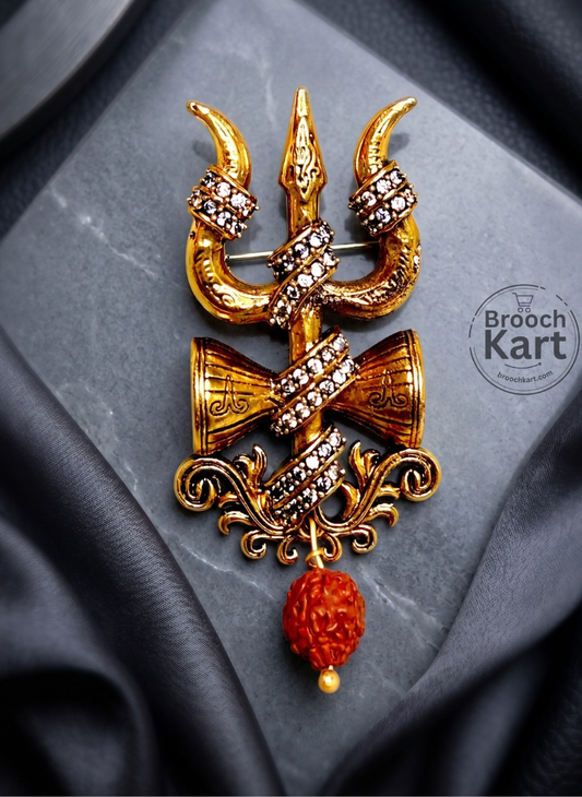 Shiva Trishul Damaru Rudraksh Brooch