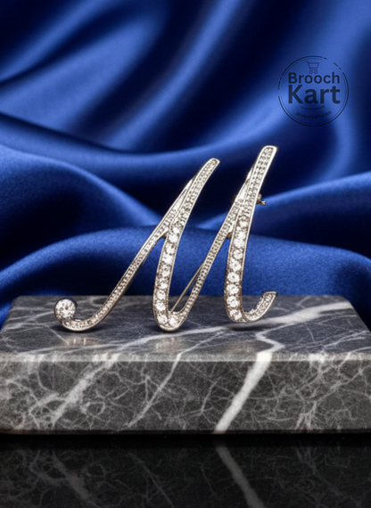 Crystal Silver Letters Brooch
