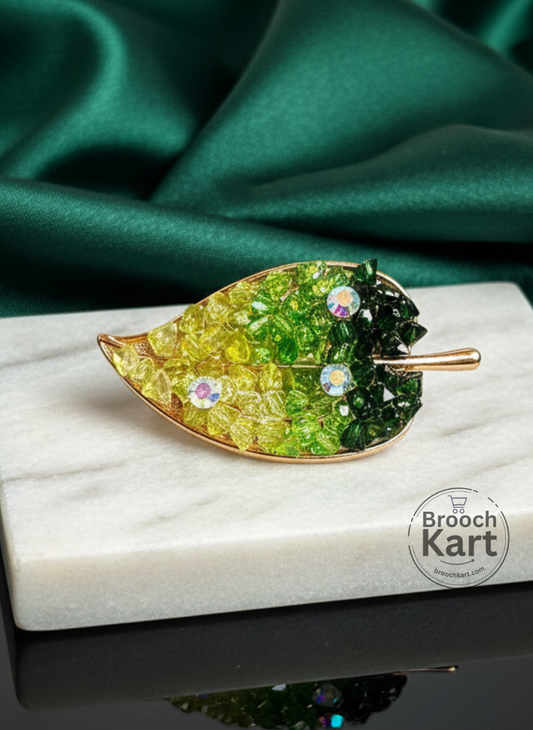 Green Crystal Leaf Brooch