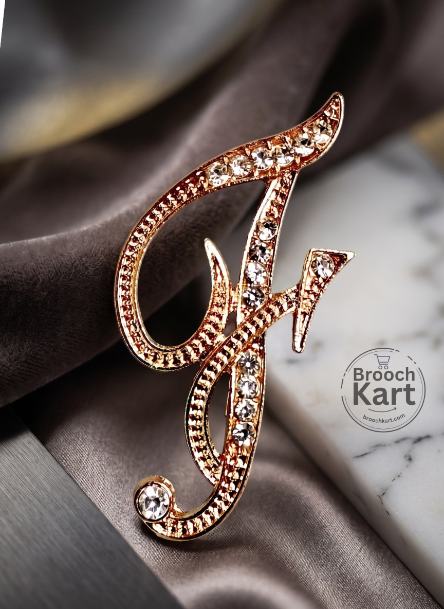 Crystal Golden Letters Brooch