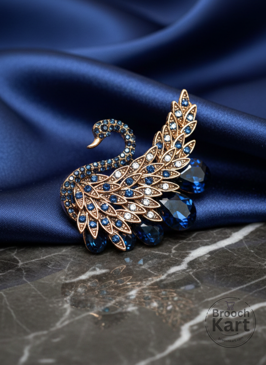 Blue Crystal Peacock Brooch