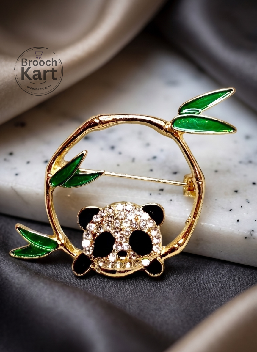 Panda in a Bamboo Circle Brooch