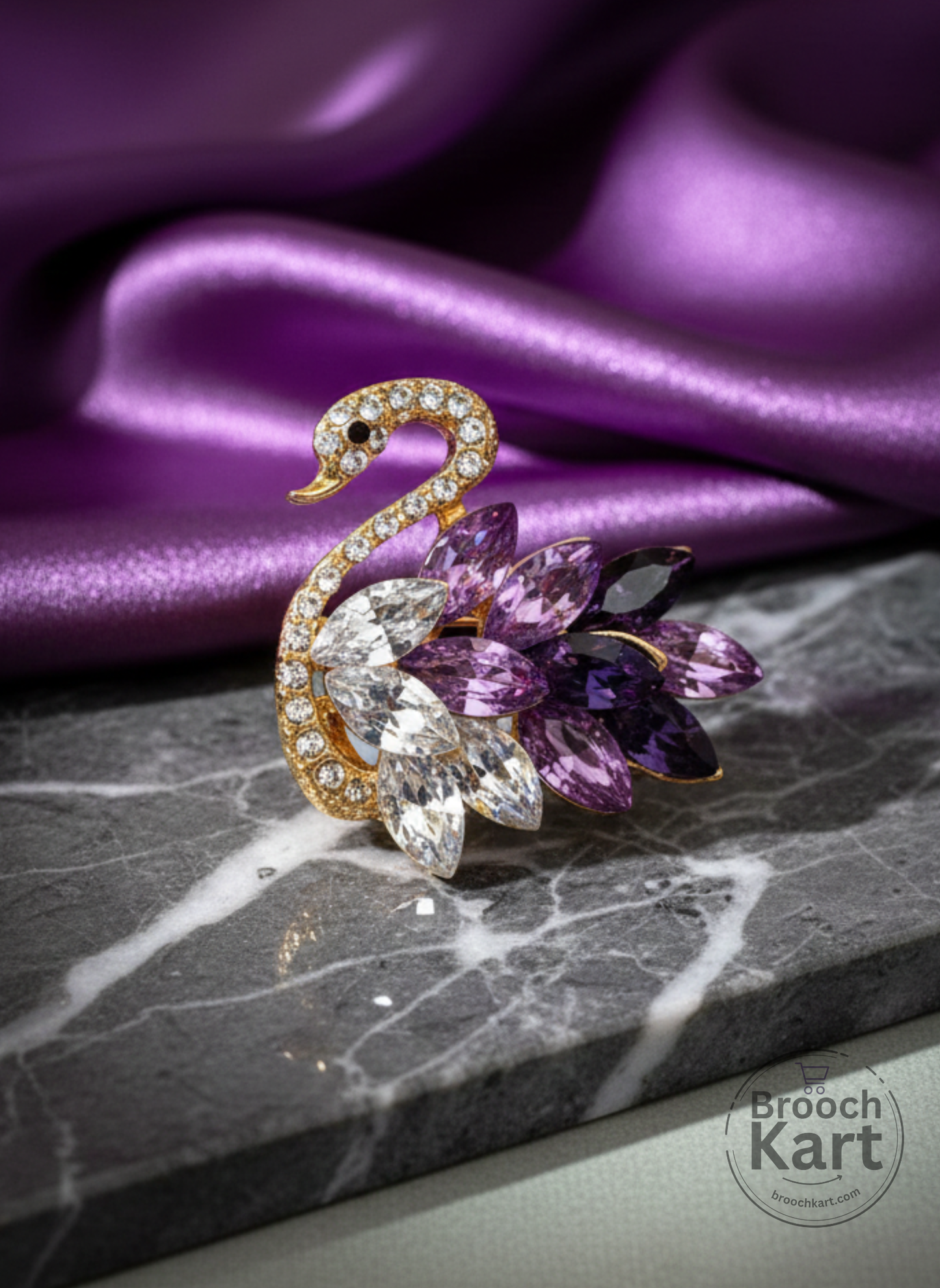 Purple Crystal Peacock Brooch