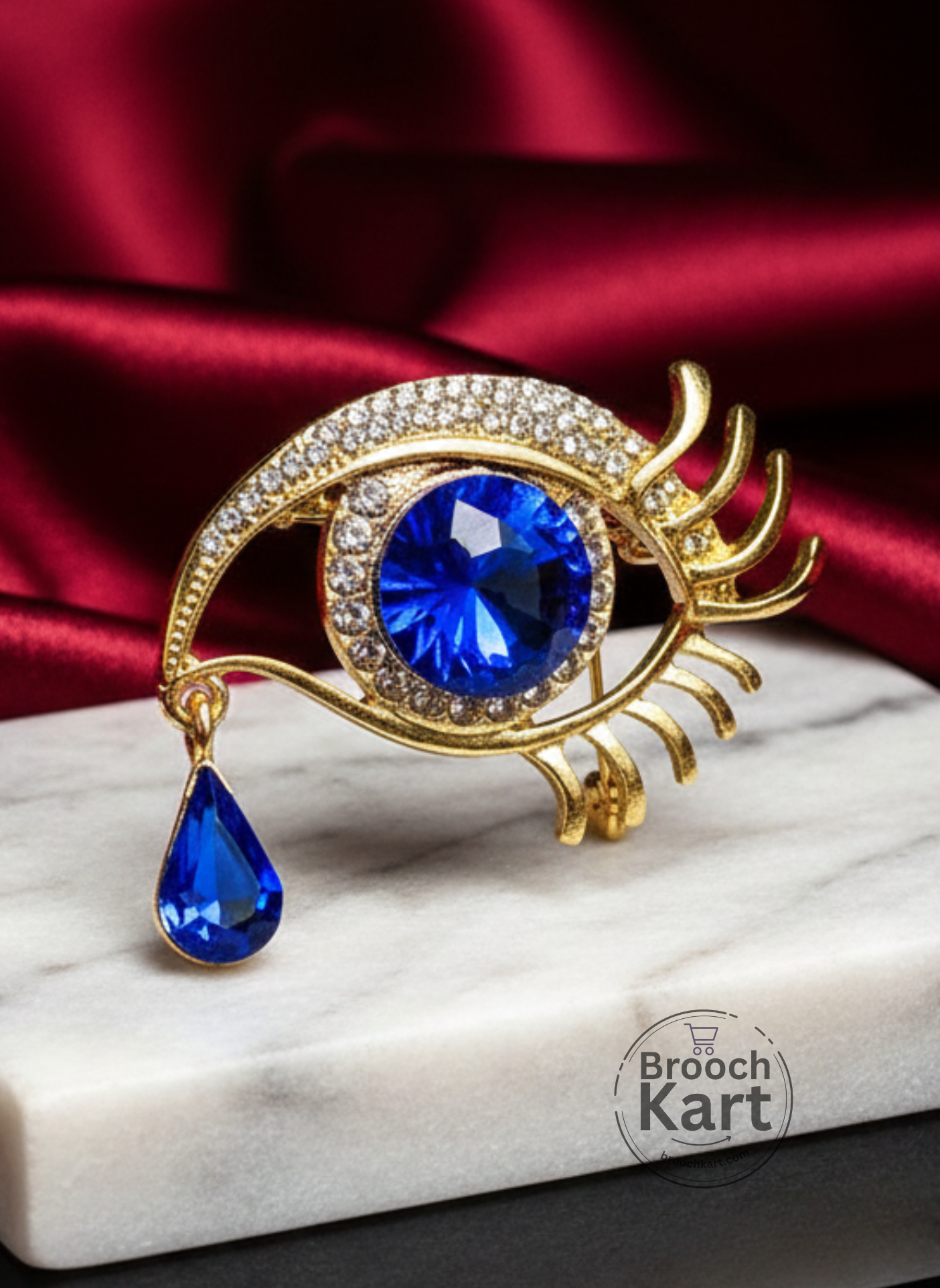 Evil Eye Blue Crystal Brooch