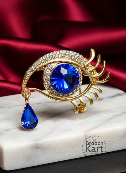 Evil Eye Blue Crystal Brooch