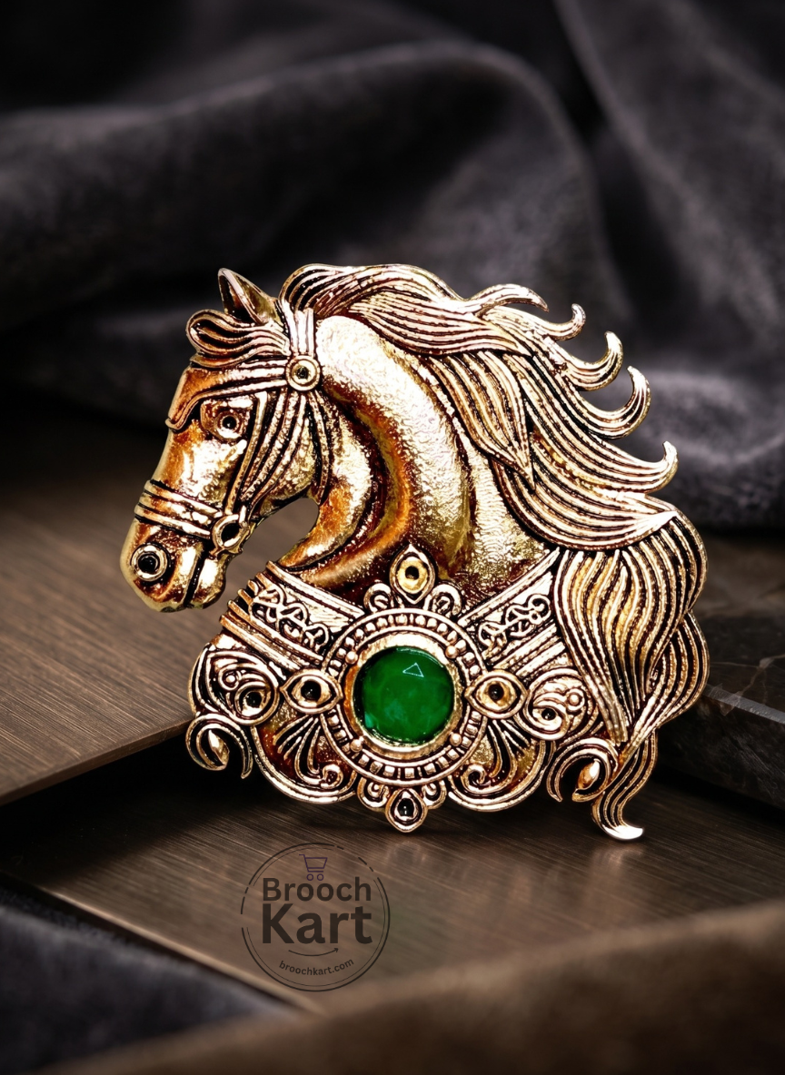 Golden Horse Face Brooch