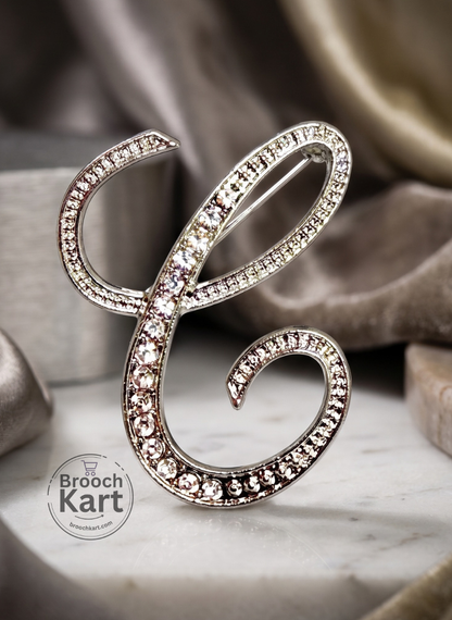 Crystal Silver Letters Brooch
