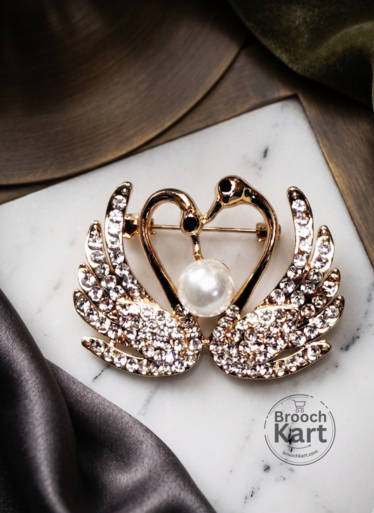 Twin Swan with Heart Brooch