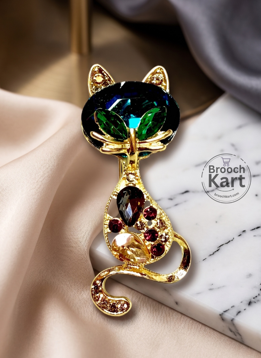 Mystique Crystal Cat Brooch