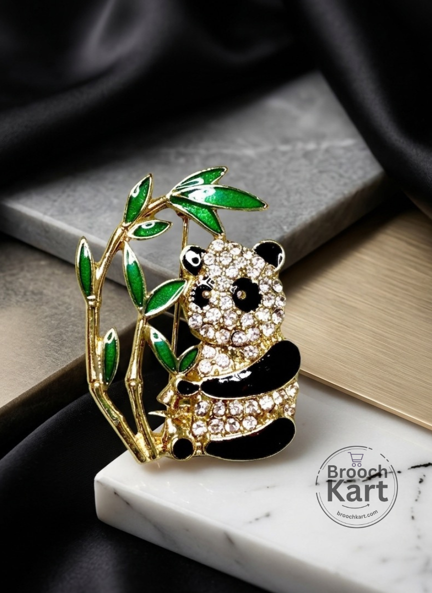Bamboo and Sitting Panda Brooch
