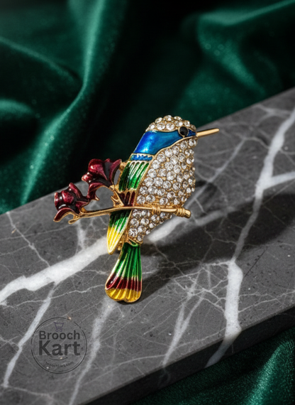 White Crystal Cute Bird Brooch