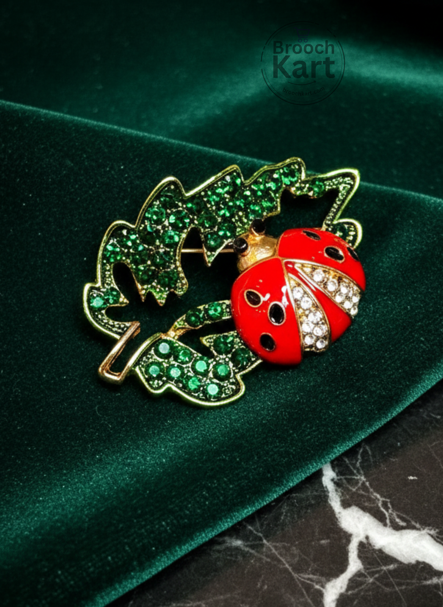 Lady Bug on A Leaf Brooch