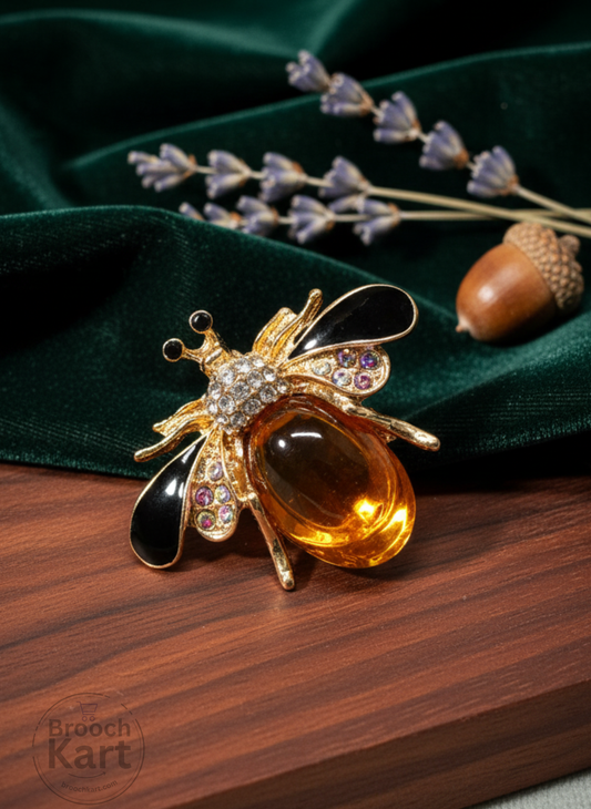 Orange Stone Bee Brooch