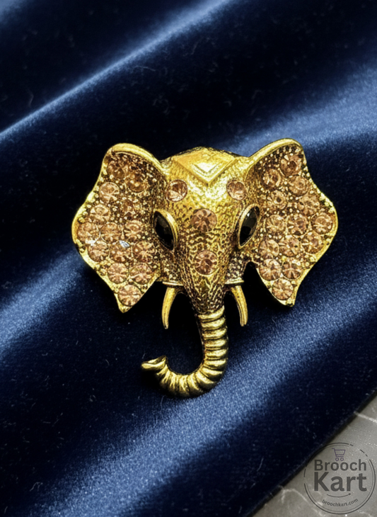 Golden Elephant Face Brooch